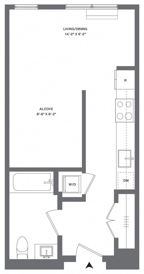 Floor plan for studio, 1 bath, 442 sqft